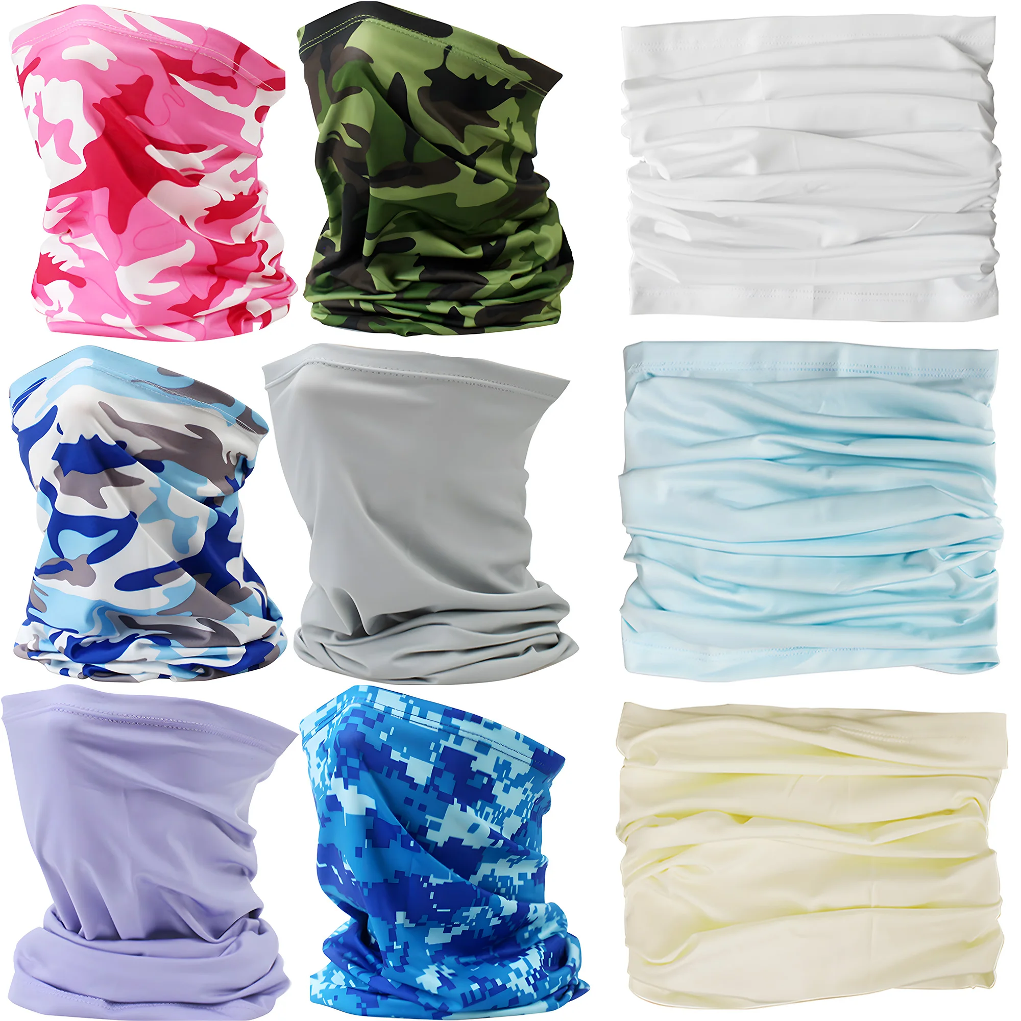 

Набор волшебных платков из 9 предметов. Одежда, закрывающая шею. Защита от ультрафиолета. Противоскользящая конструкция. Легкий и дышащий.