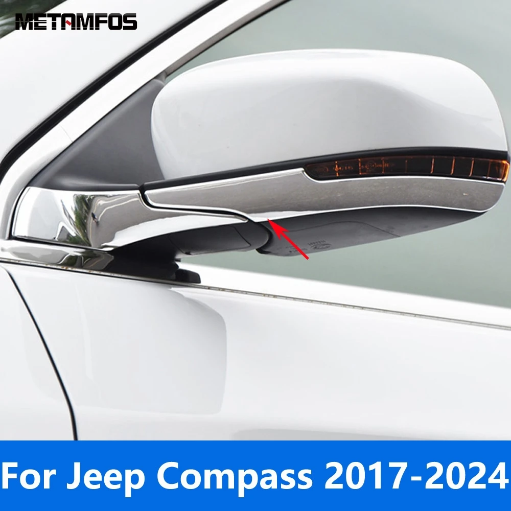 For Jeep Compass 2017-2023 2024 Chrome Side View Rearview Mirror Strip Molding Trim Sticker Exterior Accessories Car Styling