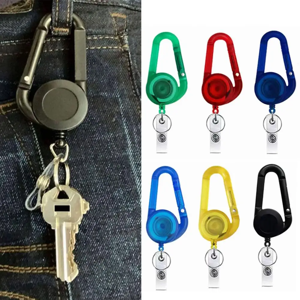 Metal Key Chain Ring Belt Clip Badge Holder with Carabiner Clip Portable Heavy-Duty Retractable Badge Clip Key Holder Keychain