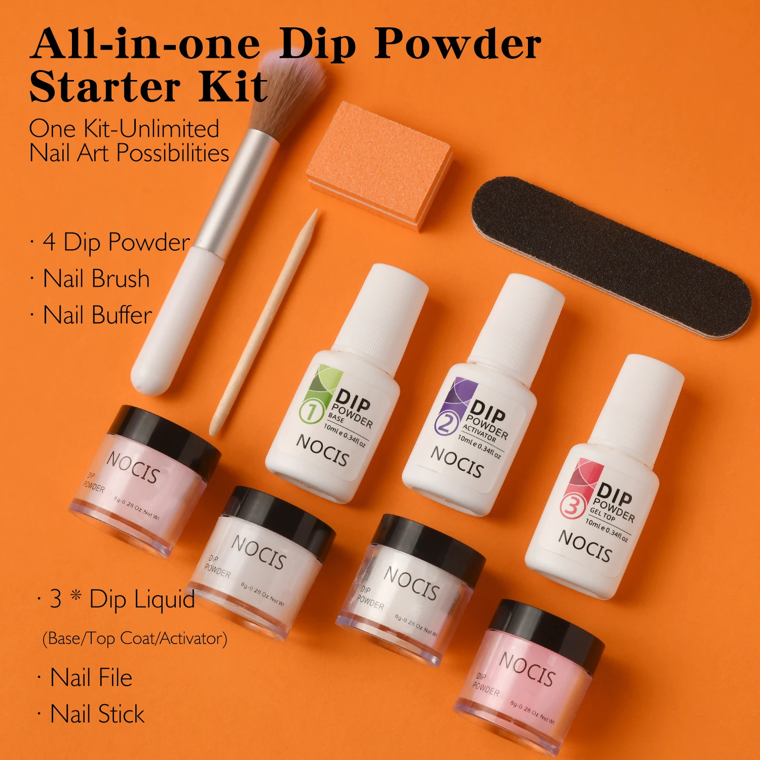 NOCIS Dip Nails Powder Kit Acrylic Dipping Powder Set with Base Top Coat Activator for French Nail Art Manicure Salon DIY Gift
