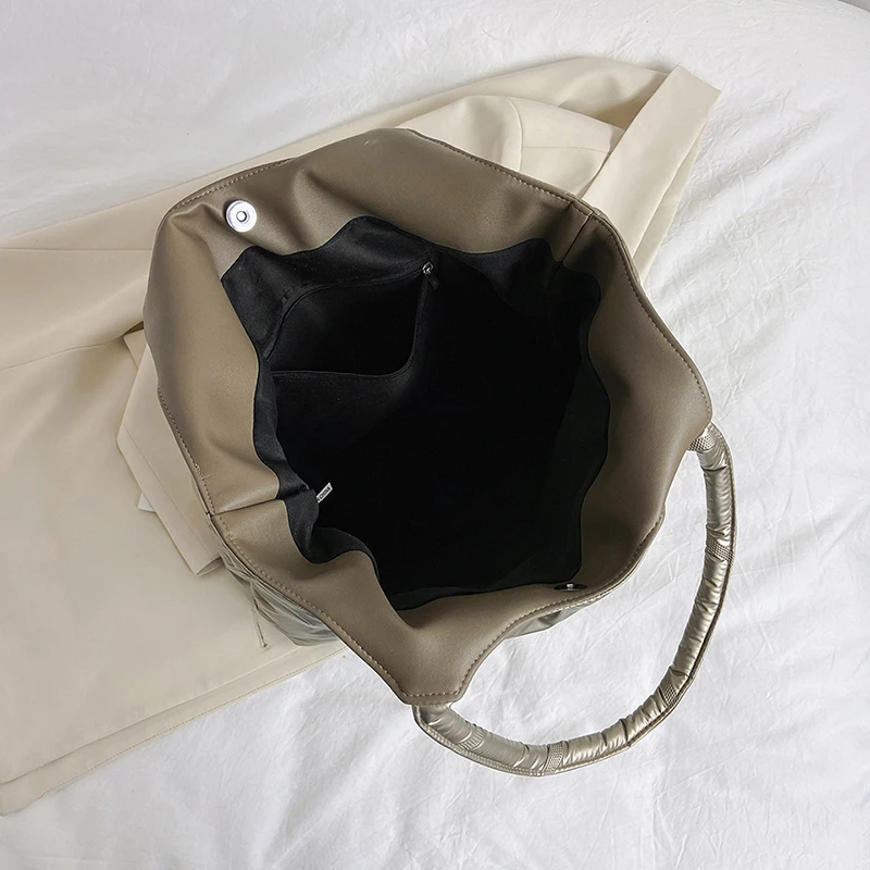 Large Capacity Shopper Bag For Women 2023 Winter Feather Down Handbag Fashion Quilted Shoulder Bag Gold Female Big Tote Bag
