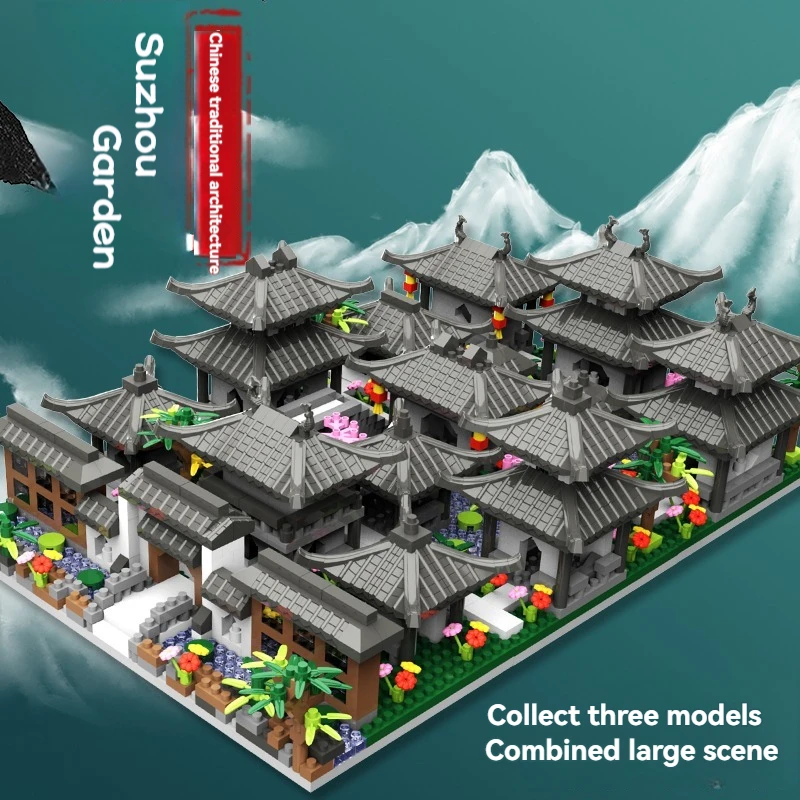 NEW Suzhou Garden Micro Building Blocks Traditional Ancient Architecture DIY Desktop Decoration Model Christmas Birthday Gifts