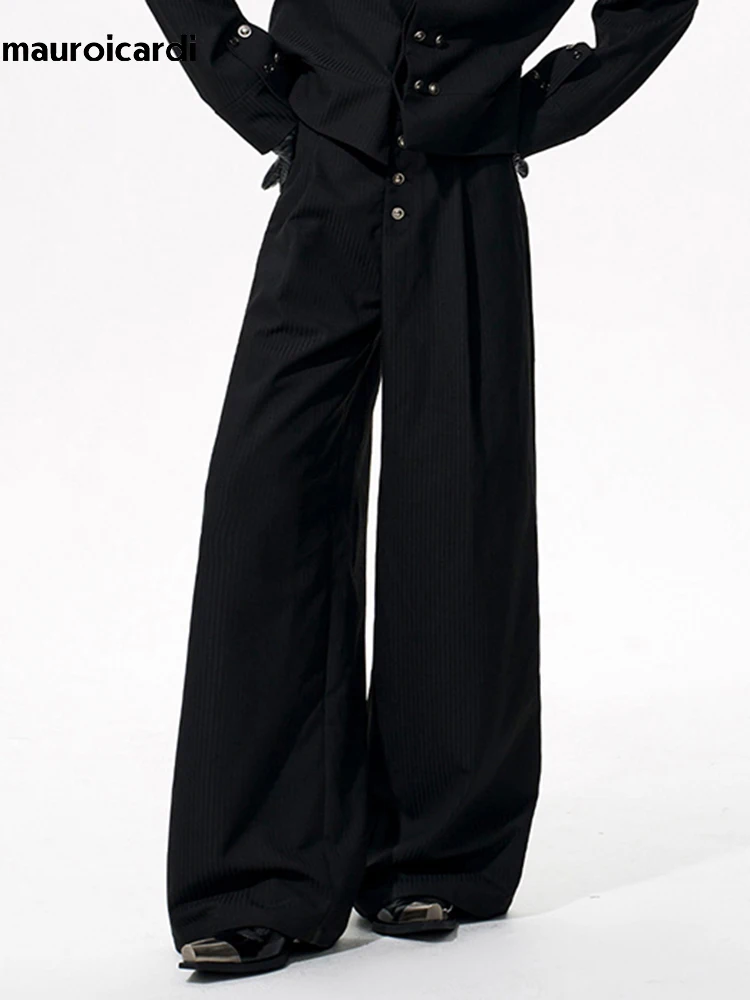 Mauroicardi Spring Autumn Oversized Long Black Flowy Baggy Wide Leg Pants for Mens Streetwear Loose Casual Soft Trousers 2026