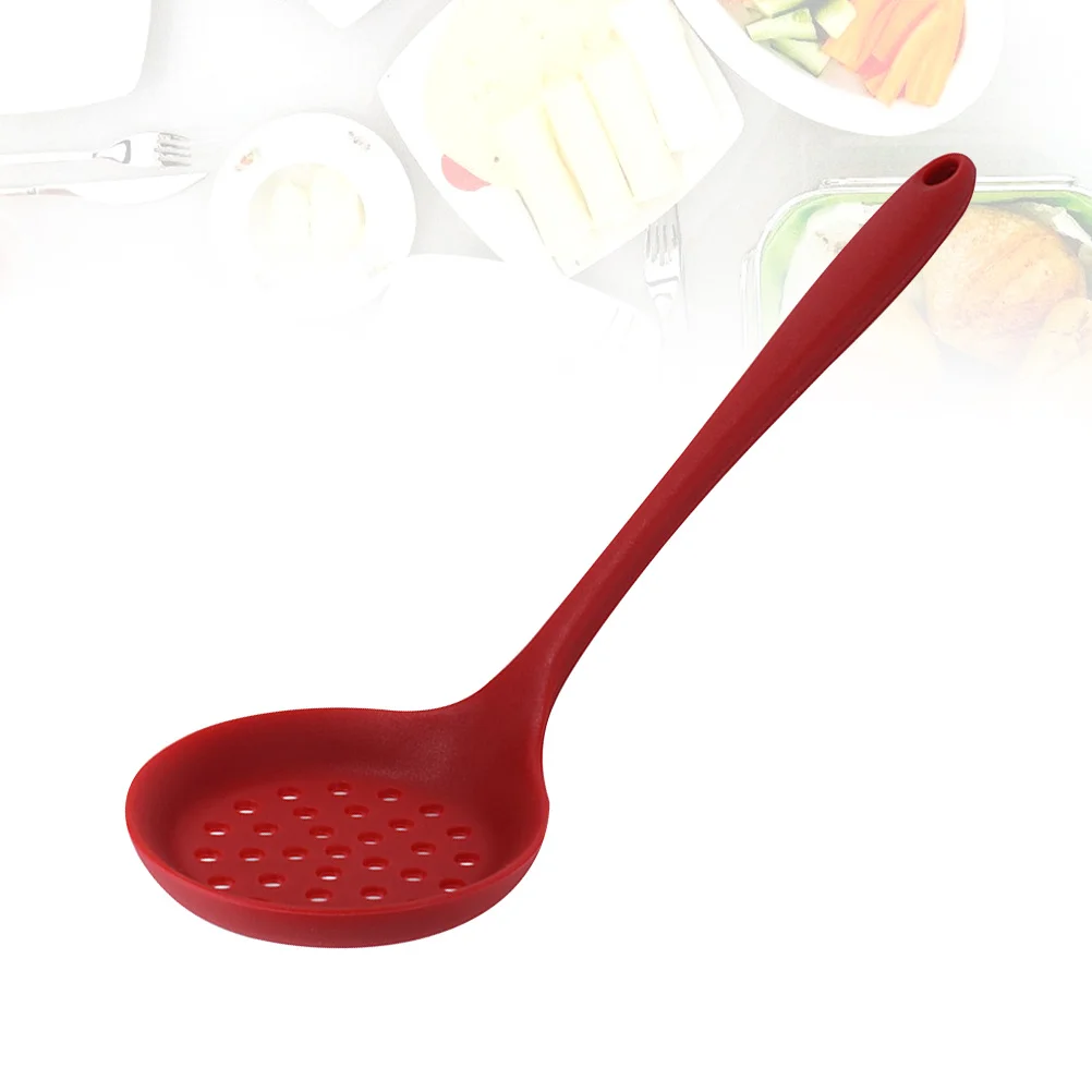 

Silicone Colander Red Large Capacity Long Handle Soup Ladle For Hot Pot Oil Ice Straining Kitchen Cooking Tool