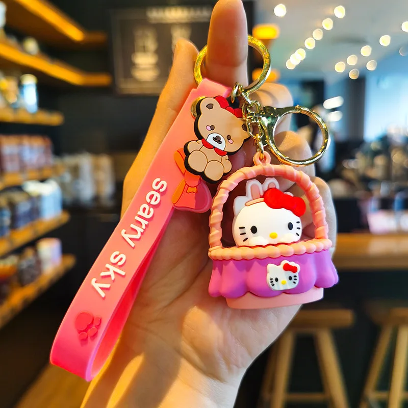 Sanrio Hello Kitty Ransel Gantungan Kunci Kawaii Kartun Kuromi Mobil Gantungan Kunci Melody Cinnamoroll Tas Anak Perempuan PVC Liontin Perhiasan