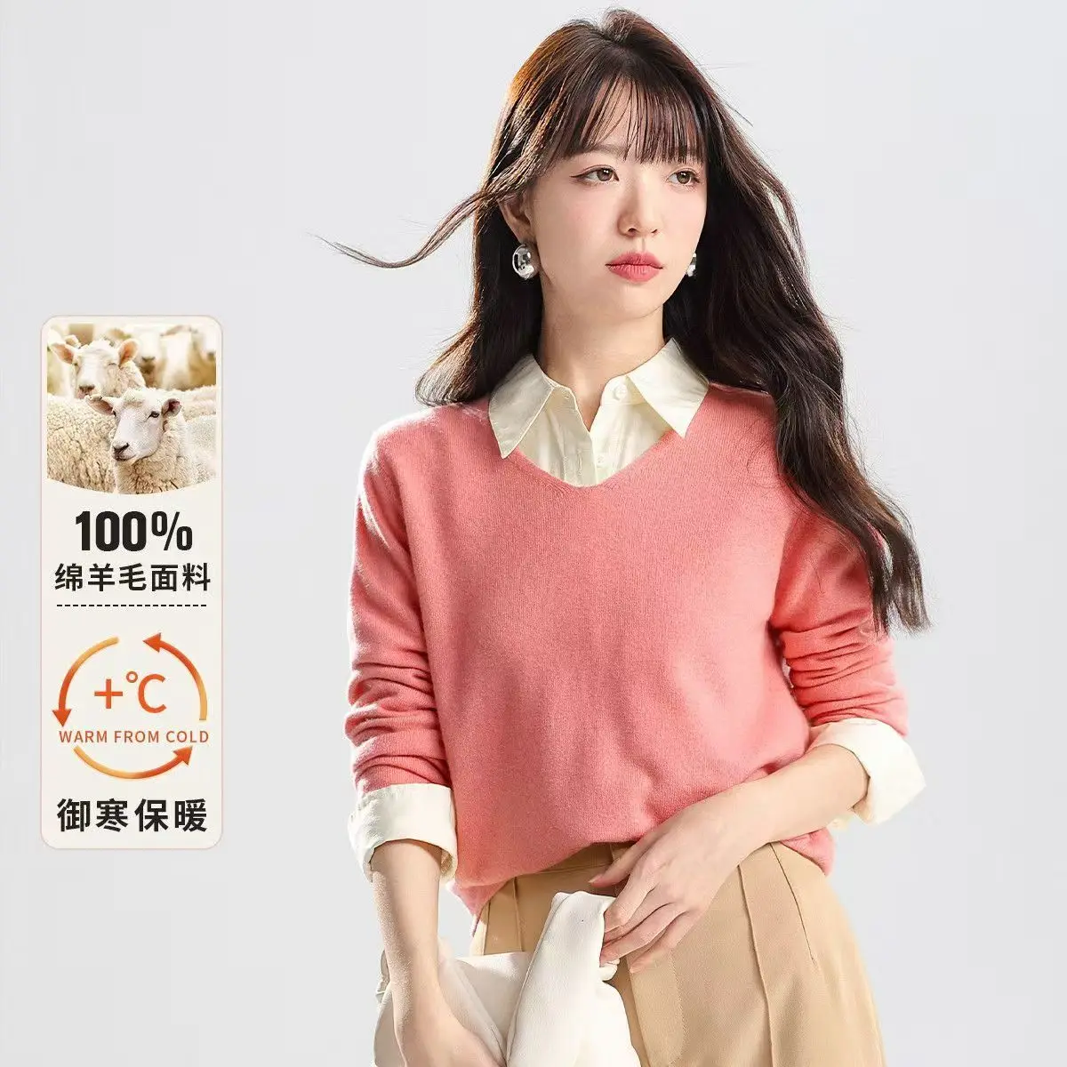 

2024 Spring and Autumn New Fashion Sweater Women's Short Warm Western-style V-neck Sweater thin loose bottoming sweater