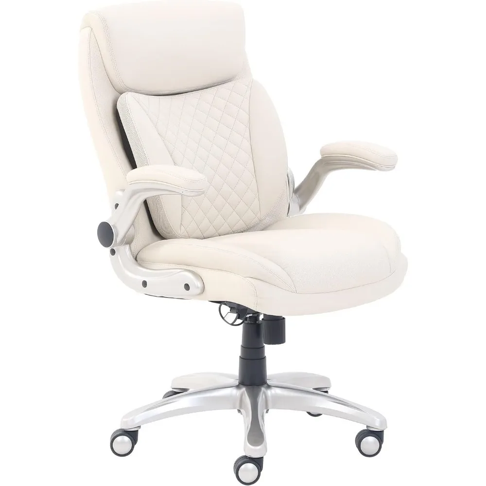 Silla ergonómica de escritorio para oficina, sillón ejecutivo con reposabrazos abatible hacia arriba, inclinación de altura ajustable y soporte Lumbar, cuero adherido gris