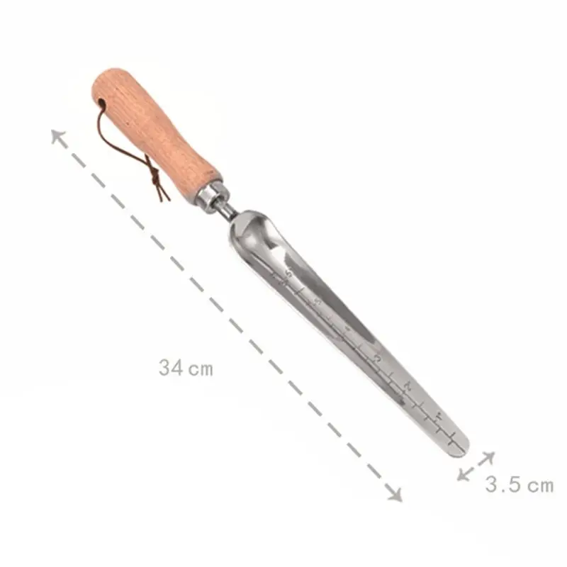Garden Bulb Trowel, Seeding Widger,Stainless Steel For Seeds Dibber Tool With Measuring Scale, Wooden Handle For Seeds