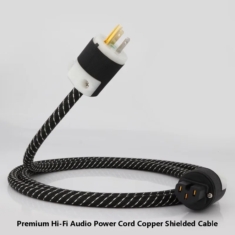 Premium Hi-Fi Audio Power Cord Copper Shielded Cable with Gold Plated US Plug for Audiophile/Home Theater