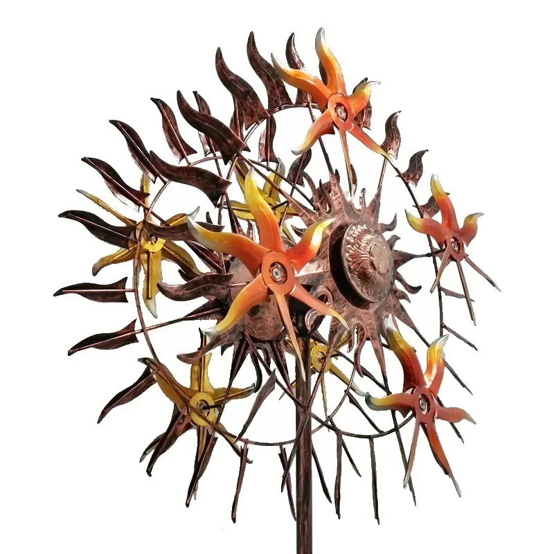 Wind energy rotating new outdoor garden lawn insert with light rotating wheel large windmill