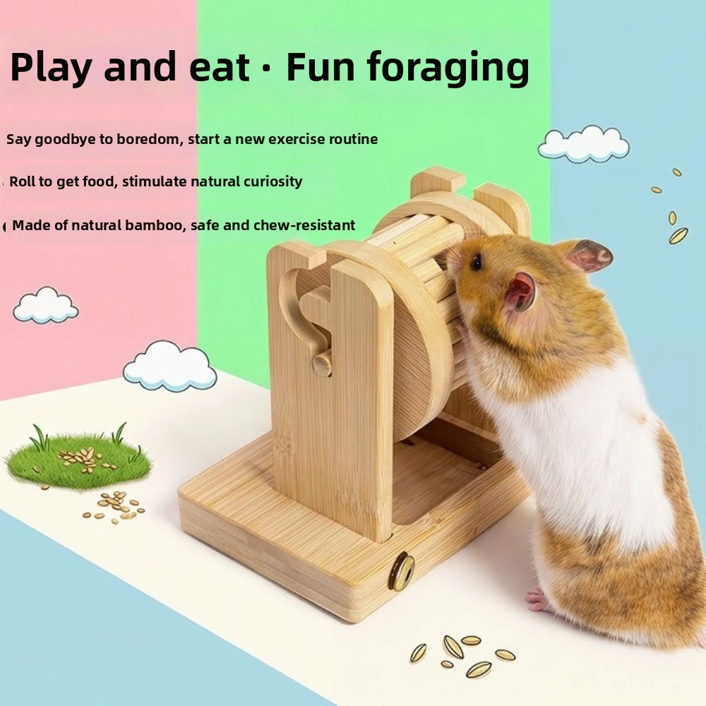 Hideout Plaything Wood Hamster Foraging Non-Toxic Chew-Resistant Treat Dispenser Interactive Funny Wooden Pet Cage Accessory