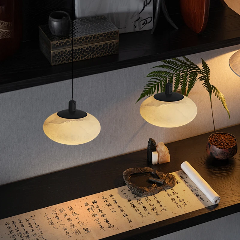 

Cloud stone bedroom headboard, new Chinese style background wall, simple and luxurious entrance, small hanging line light