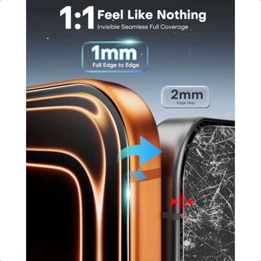 Folia ochronna na ekran do iPhone'a 17 Pro Max [Automatyczne usuwanie kurzu] Szkło hartowane o twardości 9H+ o stopniu ochrony 12FT Military Grade, odporne na pęknięcia, pełna ochrona C