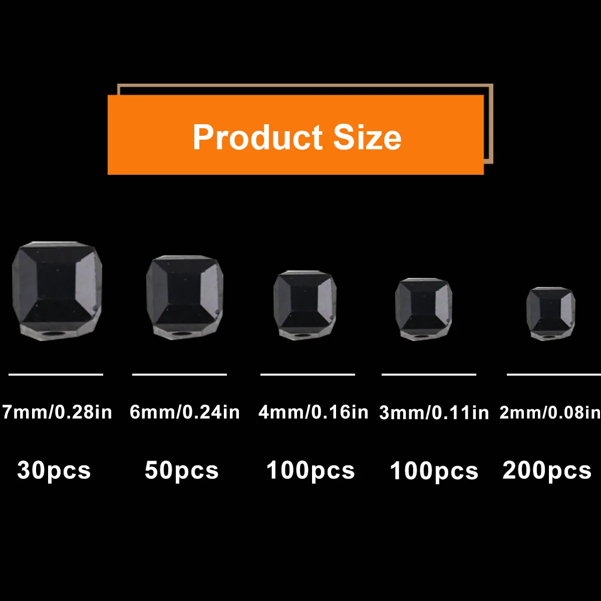 30~200pcs Black Charm Cube Austrian Crystal 2/3/4/6/7mm Glass Square Spacer Loose Beads For Handmade Jewelry Making DIY Bracelet