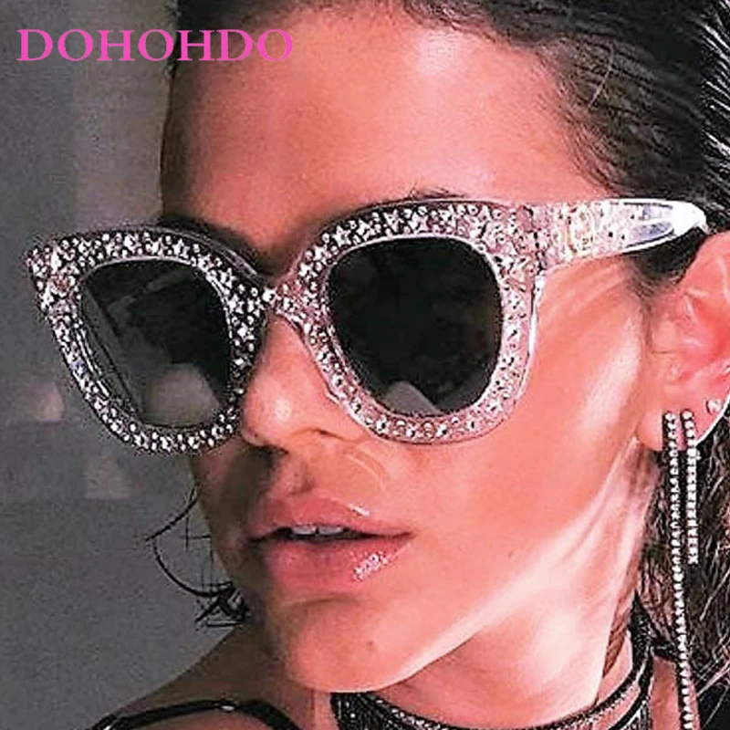 

Classic Luxury Design Square Imitation Diamond Decoration Sunglasses Women Men Trend Outdoor Street Photography Sunglasses UV400