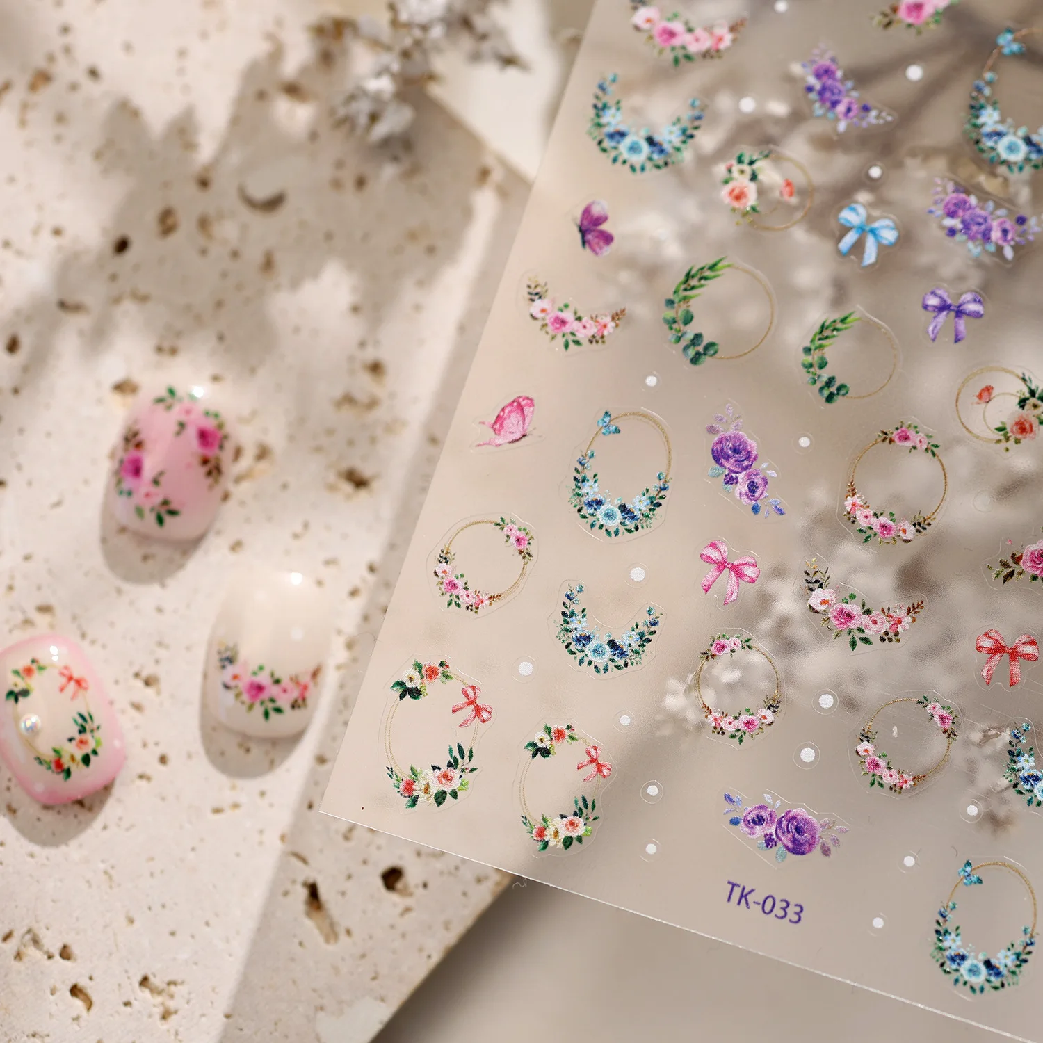 Spring Fresh Floral Wreath Nail Stickers TK-033 Clear and Pure Desire Floral Nail Stickers