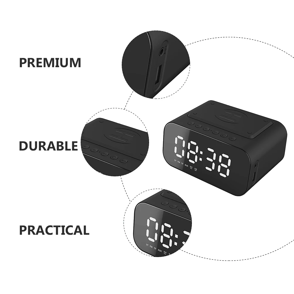 

Wireless Speaker Alarm Clock Mirror Large Screen Charge FM LED Travel Display Stereo Bass