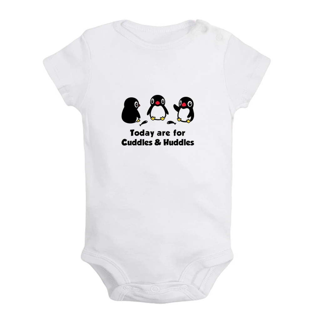 Happy Cute Little Penguin Today are for Cuddles&Huddles Baby Rompers Boys Girls Fun Print Bodysuit Infant Short Sleeves Jumpsuit