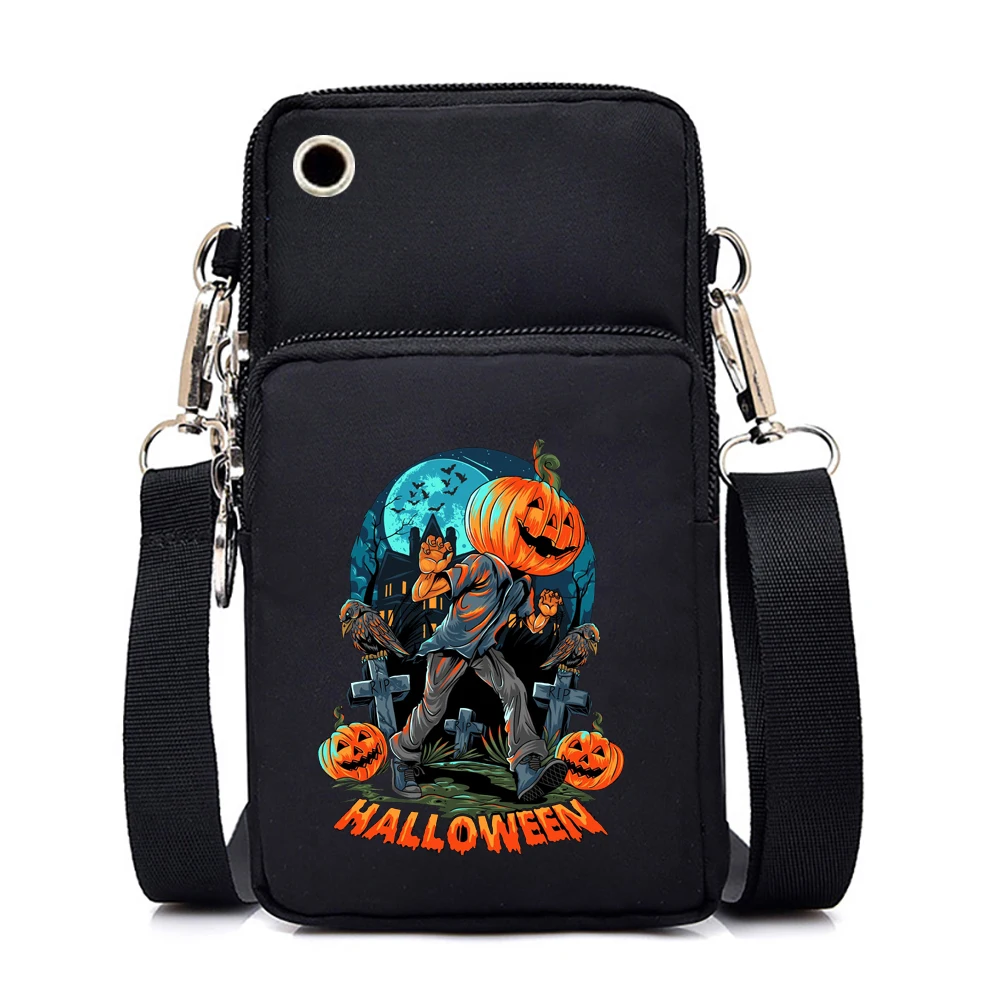 Harajuku Halloween Tote Bag Women Punk Pumpkin Purse Handbags Horror Movies Halloween CrossBody Mobile Phone Bag for Women