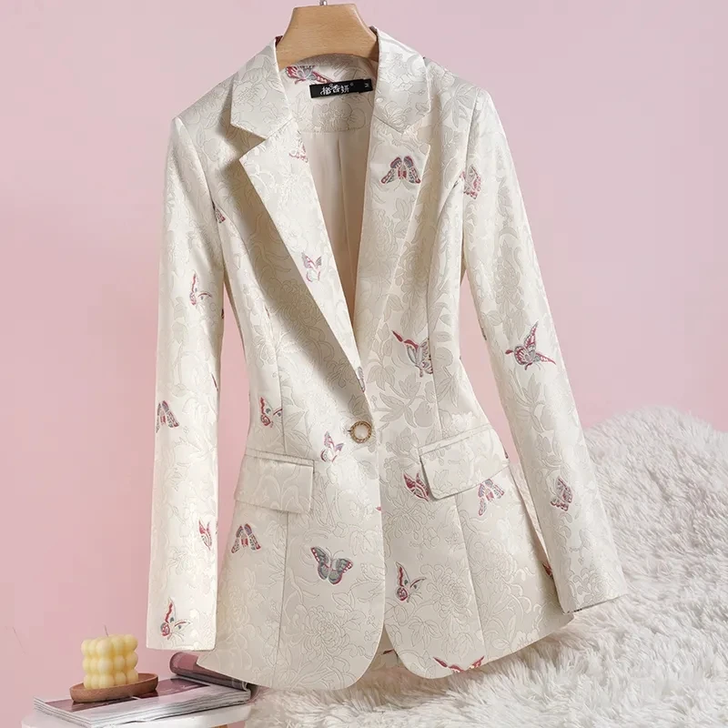 

New Elegant Business Lady Jacket New Women Full Sleeve Work Blazer Female Casual Coat Print Blazer Women Clothing JJ580