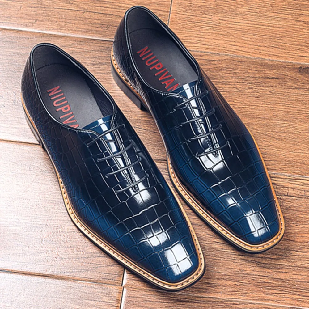Genuine Leather Men Shoes Luxury Crocodile Skin Men's Dress Shoes Lace-Up Wedding Party Shoe Business Office Men Oxfords Shoes