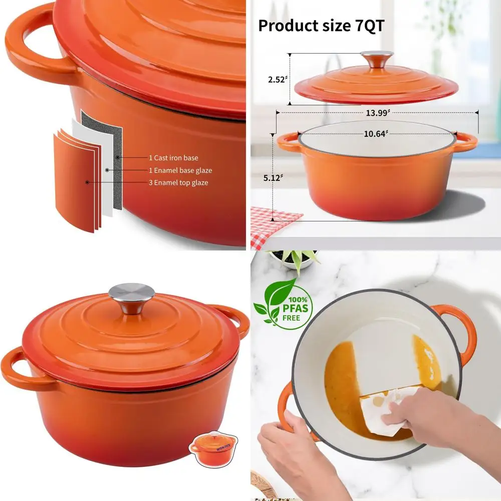 

Enameled Cast Iron Dutch Oven Pot with Lid - Heavy-Duty Cookware for Bread Baking, Braising, Stews, Roasting - Oven Safe up to 5