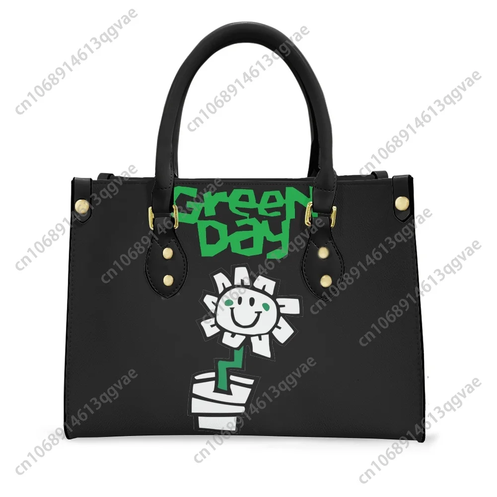 Green Day Punk Rock Band Tote Bag Purse Womens Mens Personalized Text Image PU Leather Handbag Business Shopping Gift Bags