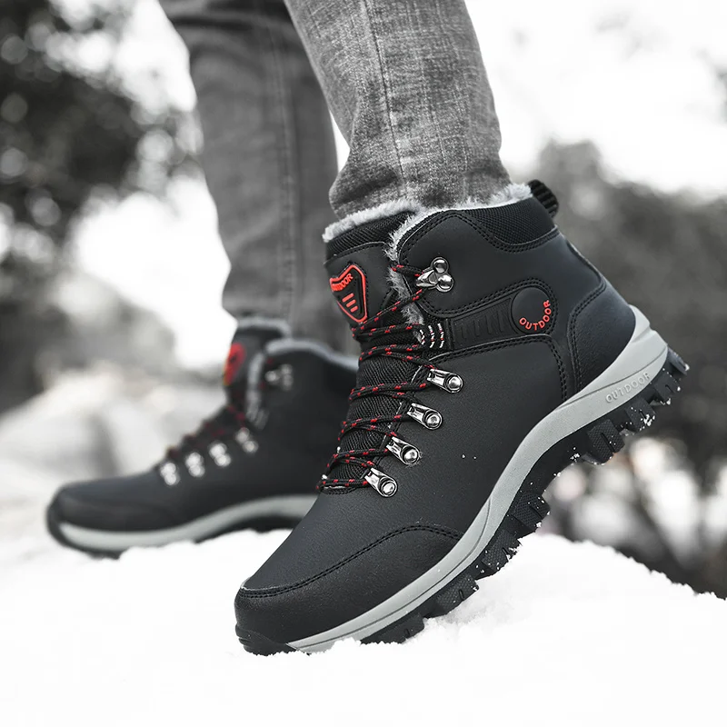 Outdoor Non-slip Man Snow Boots 2024 Thickened Warm Men Casual Shoes Winter Hiking Shoes Plus Velvet Large Size Waterproof Boots