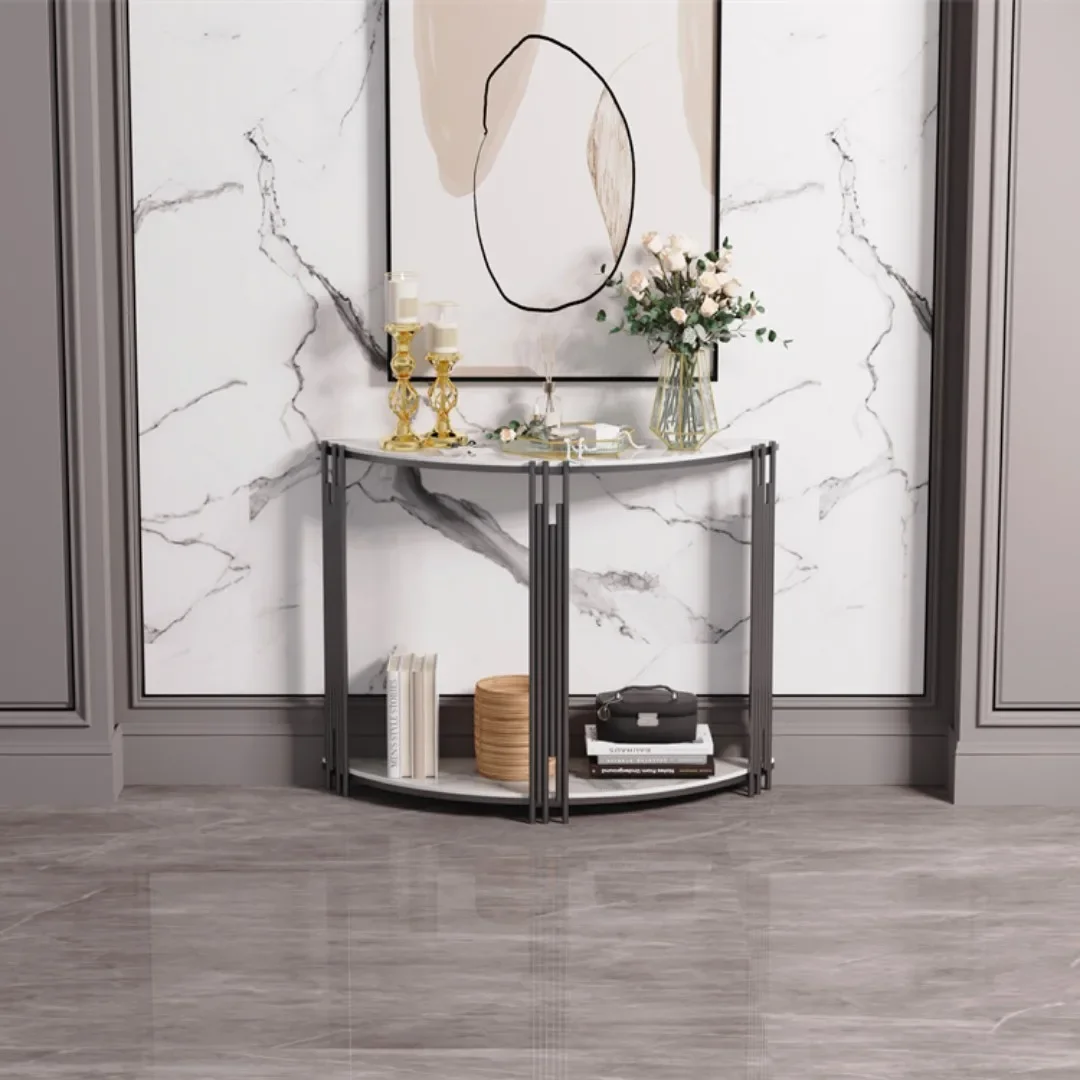 with Storage Sintered Stone Tabletop Semi-Circle Entrance Hall Table  Half Moon Console Table