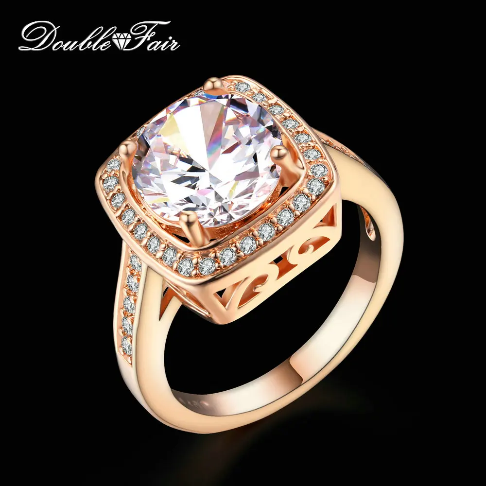 Double Fair Unique Big AAA+Cubic Zirconia Engagement Wedding Rings Rose Gold Color Fashion Retro Jewelry For Women anel DFR111