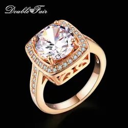 Double Fair Unique Big AAA+Cubic Zirconia Engagement Wedding Rings Rose Gold Color Fashion Retro Jewelry For Women anel DFR111