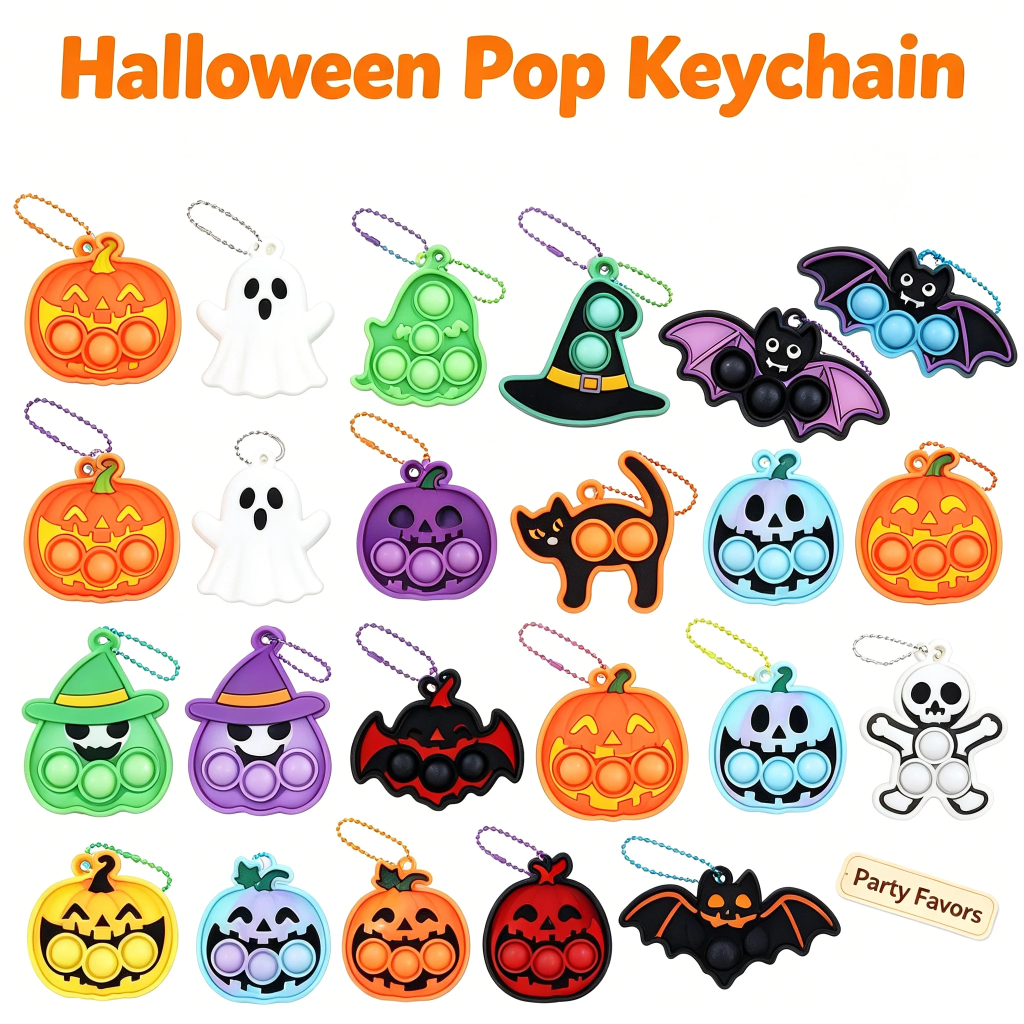 Halloween Pop Bubble Schlüsselanhänger Silikon-Anhänger Stressabbauendes Sensorisches Zubehör Feiertagsparty-Geschenke – Detail 8