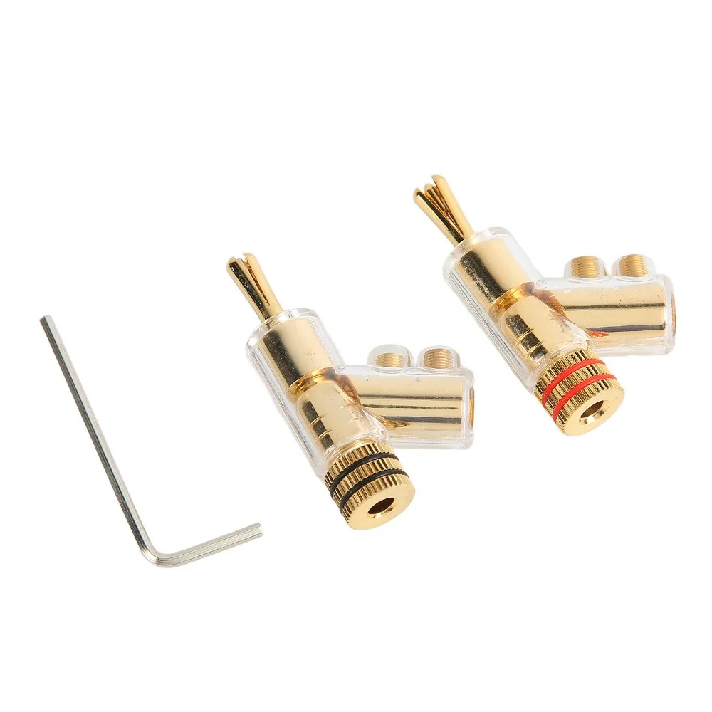 1 Pair Gold Plated Locking Banana Plugs Double Screw Fixing Copper Core Speaker Wire Connectors Solderless Speaker Plugs