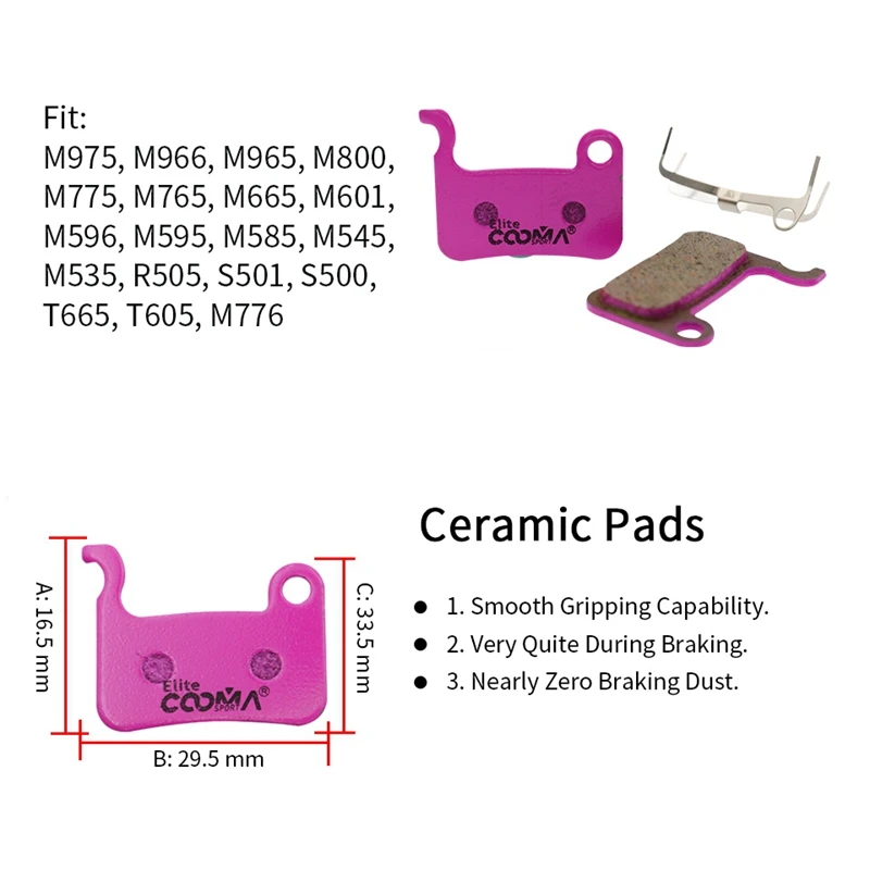 COOMA SPORT 4 Pairs Ceramic Bicycle Disc Brake Pads For Shimano M975,M966,M965,M800,M775,M765,M665,M601,M596,M595,M585,