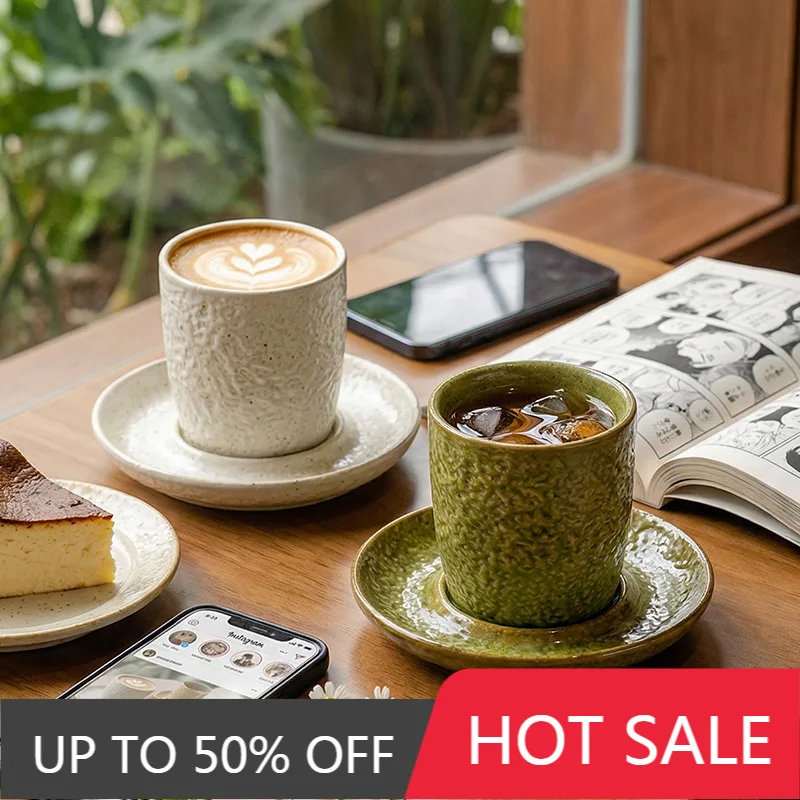 Vintage Irregular Wrinkled Ceramic Coffee Cup Afternoon Tea Latte Art Cup And Saucer Artistic Rock-patterned Beverage Water Cup