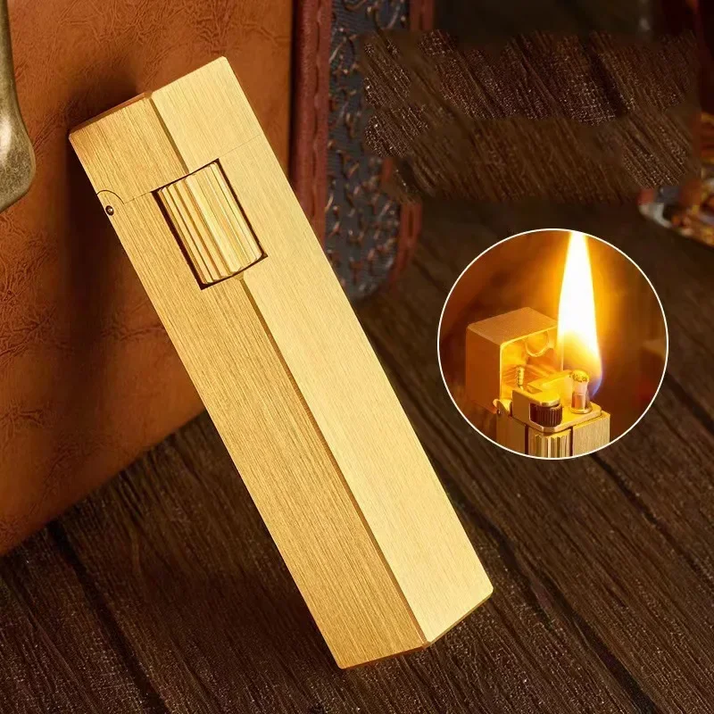 ROWENTA R09 brass side-sliding lighter, creative retro grinding wheel lighter, cigarette accessories, men's gift