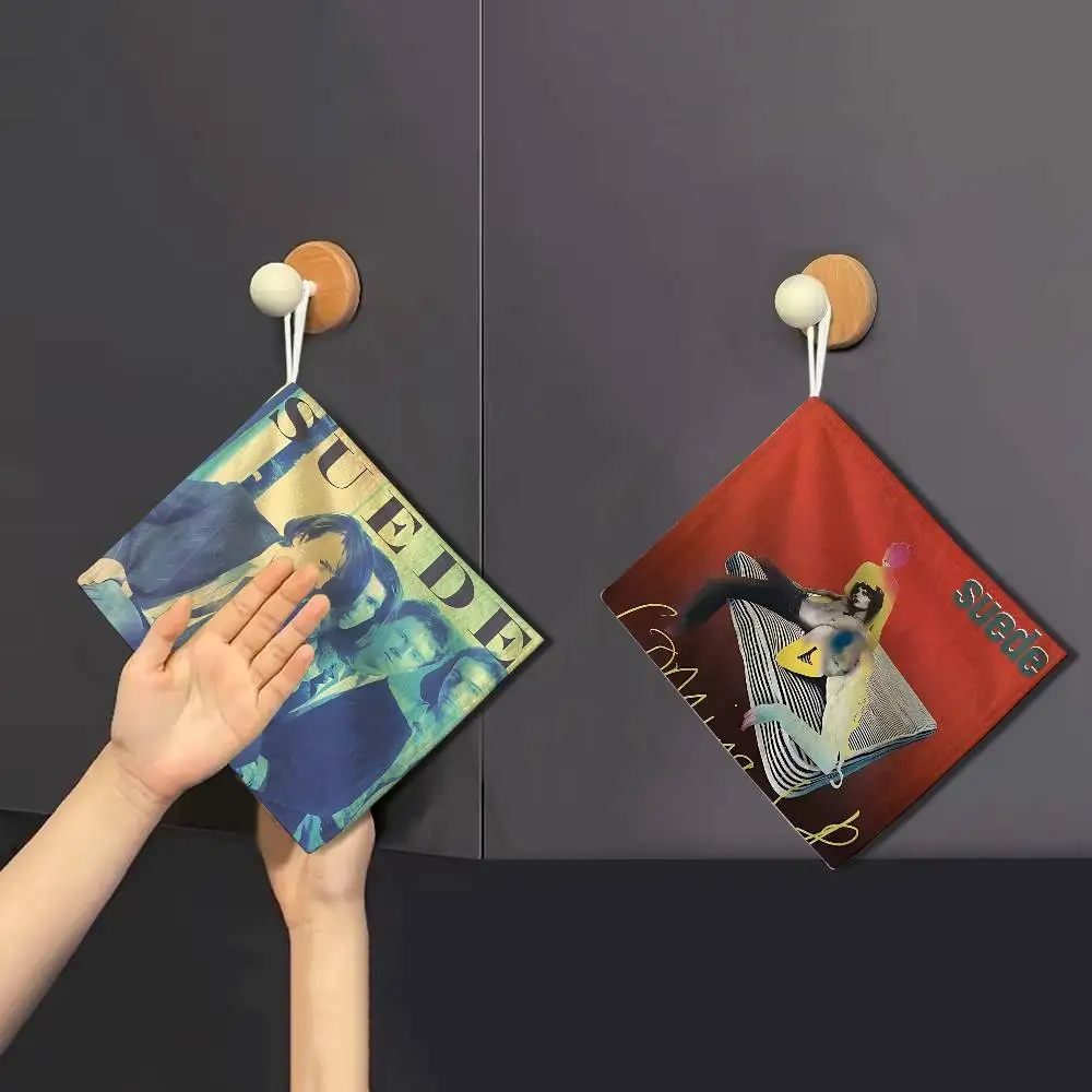Britpop Band Suede Polyester Cotton Hanging Hand Towel, Super Absorbent Hand Wiping Towel for Daily Household Use