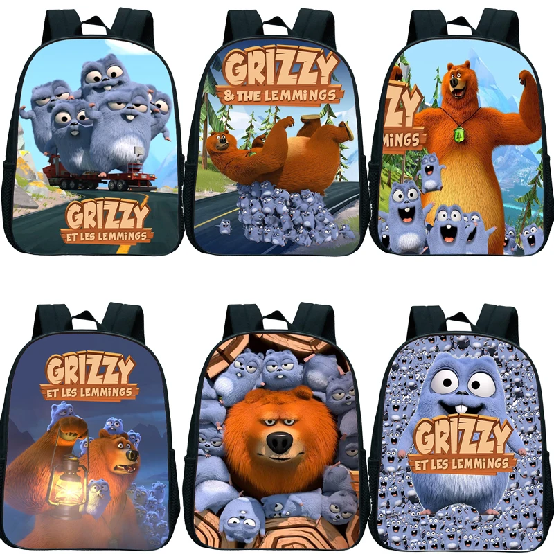 

New Grizzy And The Lemmings Anime Print Backpacks for Boys Girls Cartoon Nylon Kindergarten Backpack Waterproof Kids School Bags