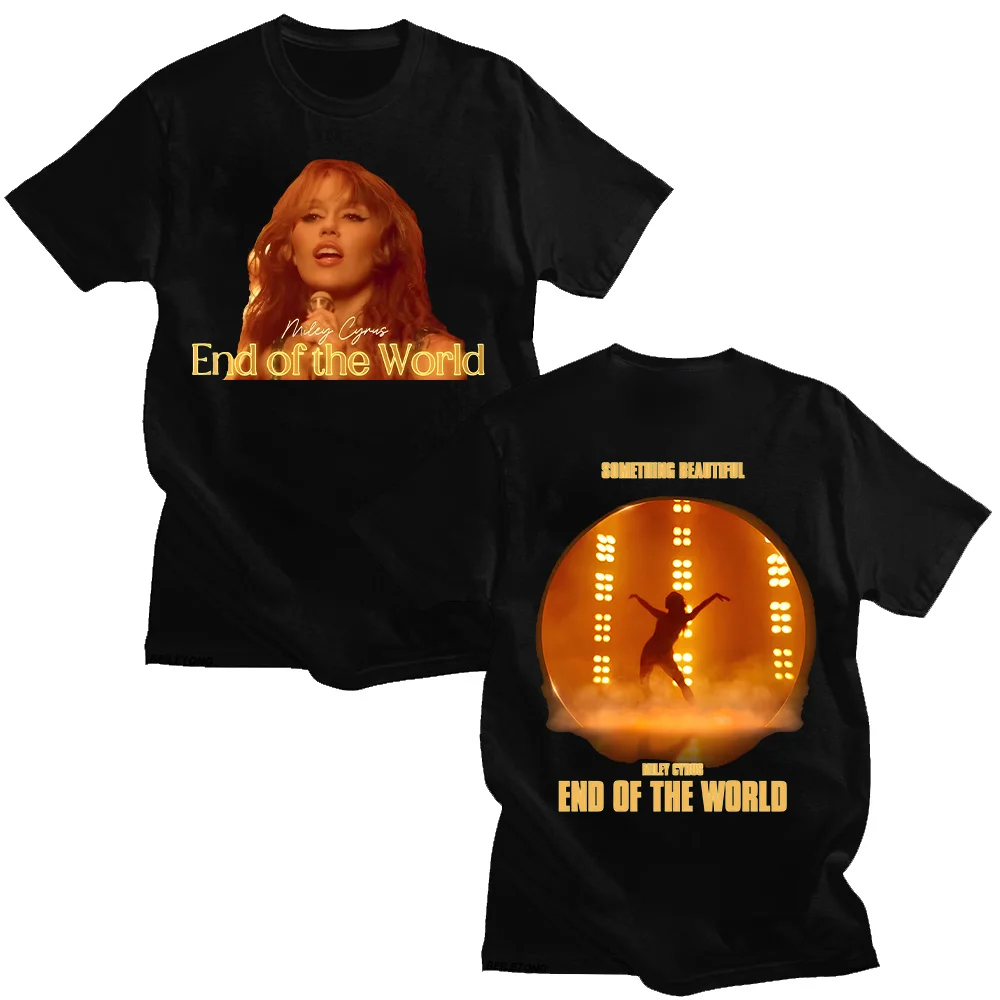 Miley Cyrus End of The World T-shirts New Album Something Beautiful Tops Retro Rap Singer 90s Cotton Clothing Unisex Streetwear
