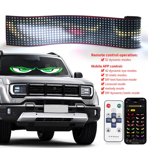 Imagen 2 del producto Luz LED para camión y coche, tipo ojo de diablo, panel de píxeles dinámico, plegable, con iluminación desplazable, 12V 24V, para tablero y parabrisas, con control remoto por aplicación.