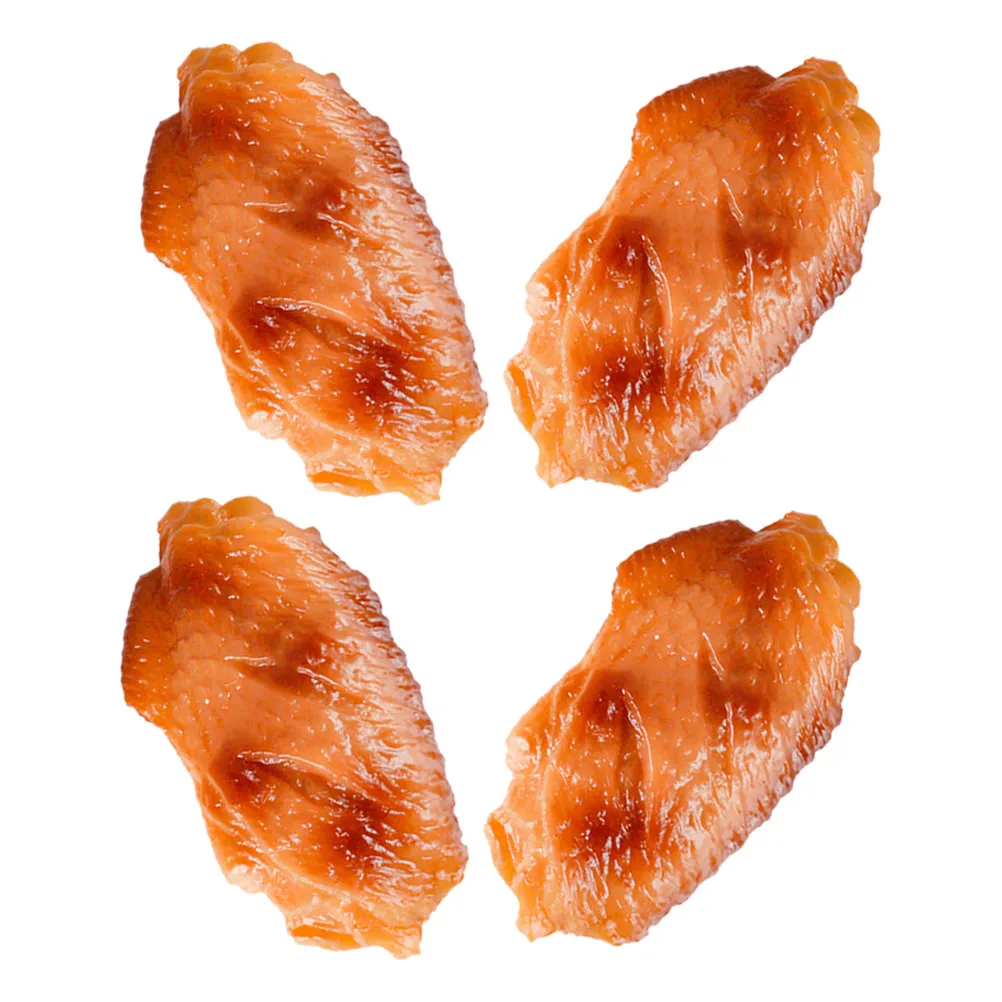 

4pcs Realistic Chicken Wing Photo Prop Lifelike Fake Food Decor Artificial Meat Ornaments Simulated PVC Teaching Toy