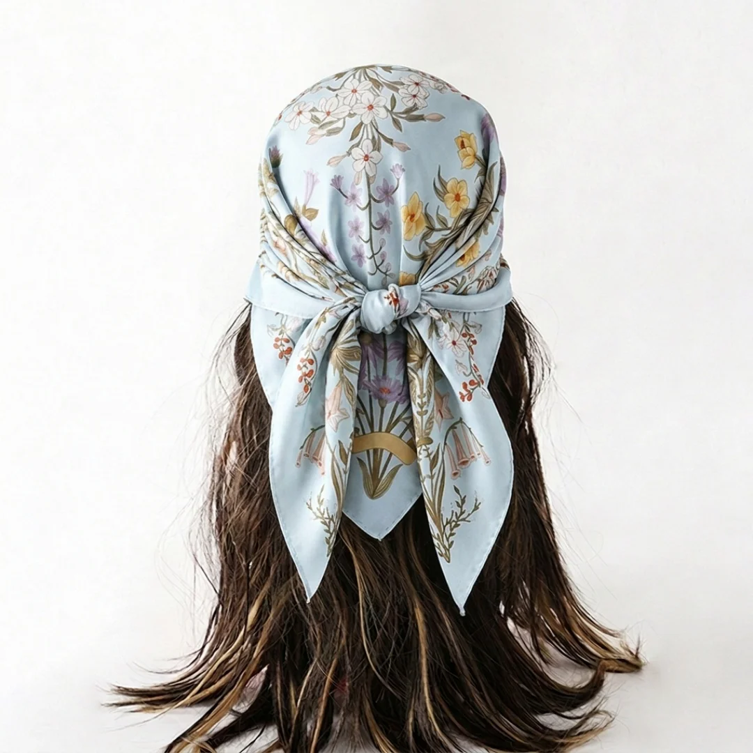 Print Silk Scarf Square Turban Women's Hijab Luxury Headscarf Shawl Bandana Handkerchief Neckerchief Headband Windproof Wraps