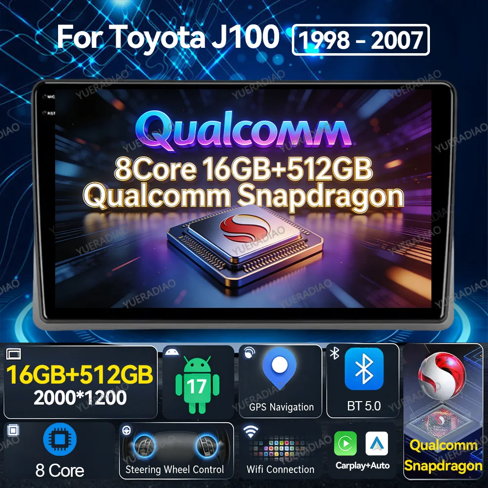 Android 17 Car Radio For Toyota Land Cruiser LC 100 For Lexus LX470 J100 2 II 2002 - 2007 Qualcomm QLED 4G LTE 5G WIFI Head Unit