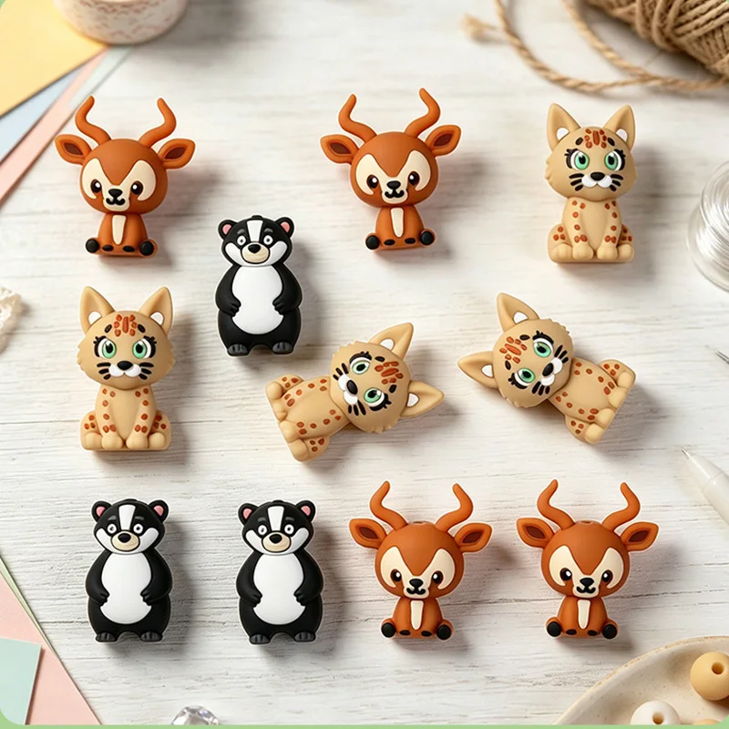 10PCS 3D Animal Beads Silicone Beads DIY Accessories for Baby Necklace Pendant Pacifier Jewelry Handmade Gift