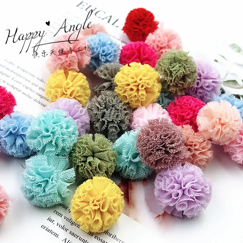 40/80pcs 20mm Korea Lace Ball DIY Gauze Elastic Flower Pompoms Craft Plush Mesh Pendant for Hairpins Jewelry Making Accessories