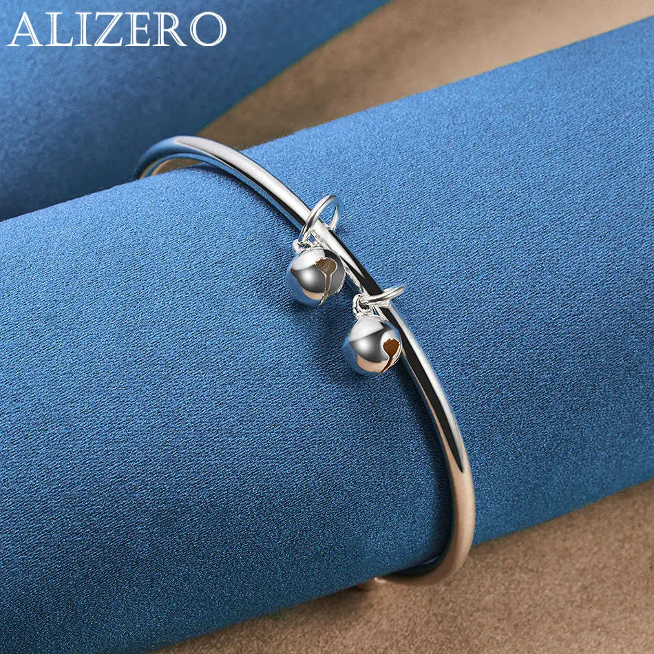 ALIZERO 925 Sterling Silver Bracelet Double Bells Bangle For Women Jewelry For Daily Wear and Fashion Party Accessories