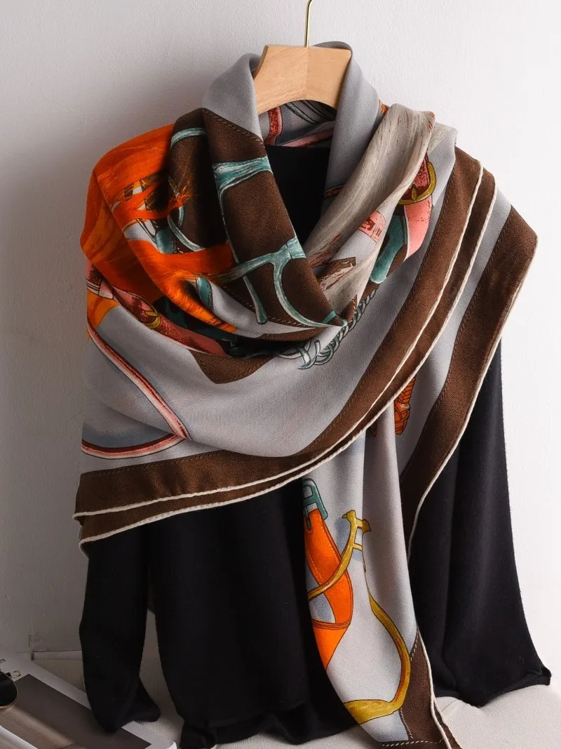 Winter Silk Wool Scarf Giant Cashmere Herms Rolling Shawls Designer Luxury Stole Pashmina Warm Square Accessories Decoration