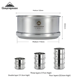 CAMPINGMOON Portatle Outdoor Camping and Picnic Stainless Steel Steamed Bun Steaming Cage Steaming Grid Drawer Steamer Tray