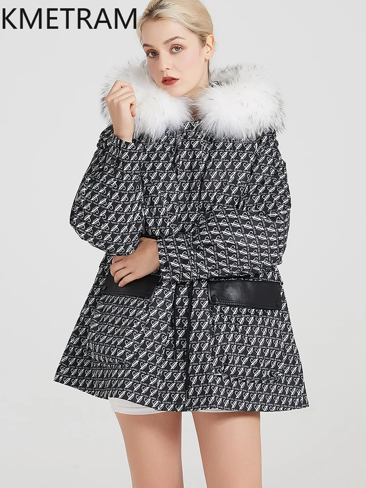 معطف فرو أرنب ريكس طبيعي من KMETRAM معطف فرو الراكون الكلب سترة من فراء الملابس للمرأة منتصف الطول سترة شتوية سوداء جديدة paleto