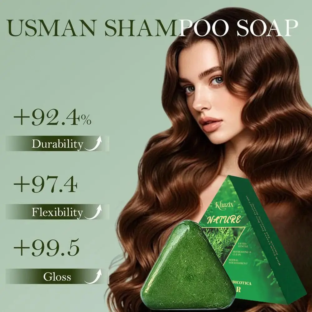1/2 قطعة قالب شامبو مثلث، قالب شامبو عشبة عثمانية، شامبو صابون طبيعي سبعة أخضر، يهدئ ويقوي الشعر للنساء والرجال